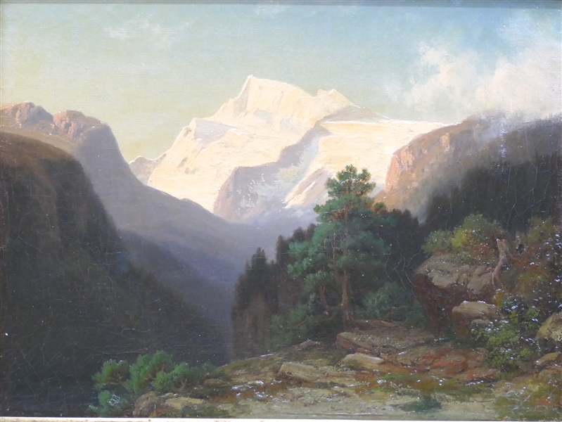 LANGE, JULIUS. Gebirgslandschaft mit Schloss. Öl auf Karton.