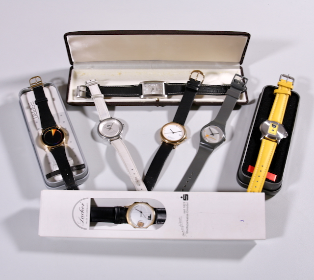 Konvolut 7 Armbanduhren, Lacher, Esprit, Lacoste, Editionen Bayerischer Rundfunk & Lufthansa, alle Quarz