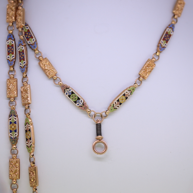 Uhrenkette, 8 kt Gelbgold, Emaille