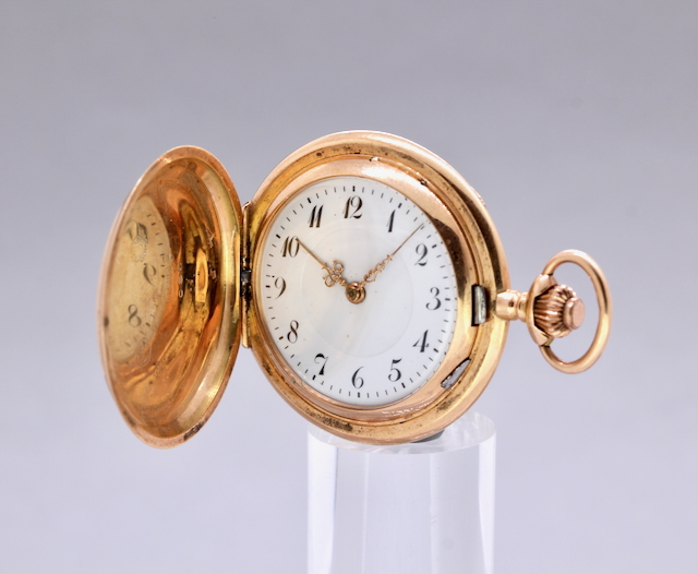 Monopol Damentaschenuhr, Savonnette, 14 kt Gelbgold, Kronenaufzug