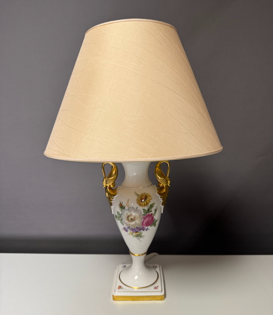 Tischlampe, Porzellan, Alka Kunst Bavaria, Golddekor
