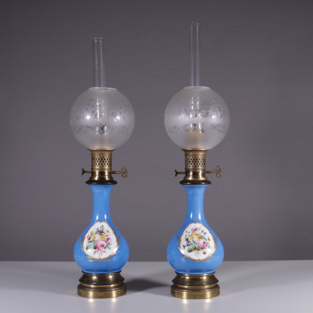 Paar Biedermeier Öl Lampen