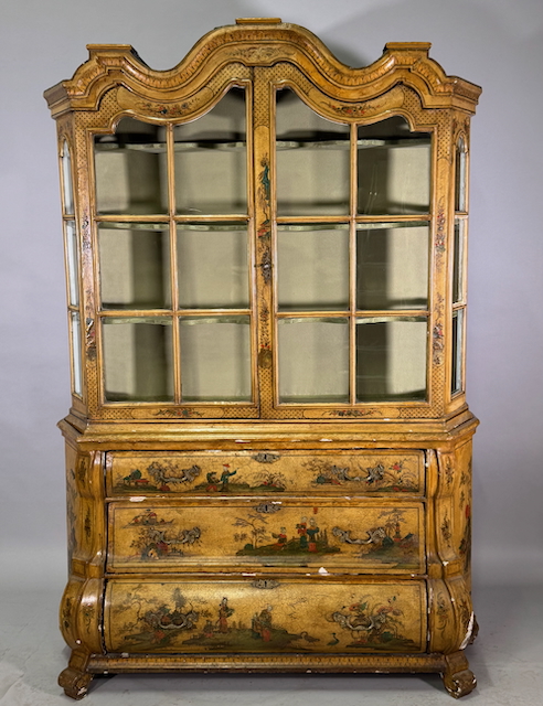 Vitrinenaufsatzkommode, um 1880, asiatische Szenenbemalung