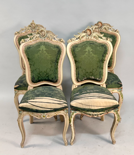 vier Louis XV Salon Barock Stühle, 18 Jh., Frankreich