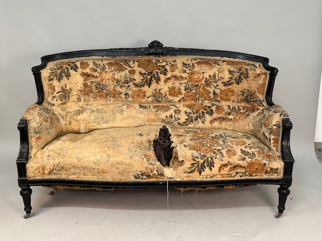 Salon Barock Sofa, Louis XV, schwarz, 18 Jh. Frankreich