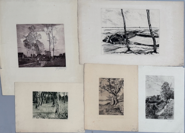 Konvolut aus 5 Radierungen, Landschafts- und Naturdarstellungen, u.a. Leo Kayser (1868-1933)