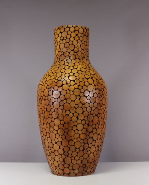 Große Ziervase mit Holzdekor